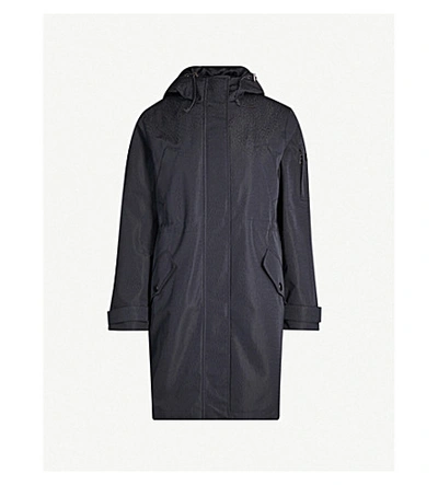 Shop Ted Baker Drawstring-hood Asymmetric-hem Shell Jacket In Dk-blue