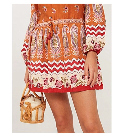 Shop Tigerlily Heloise Floral-print Linen-blend Skirt In Rust