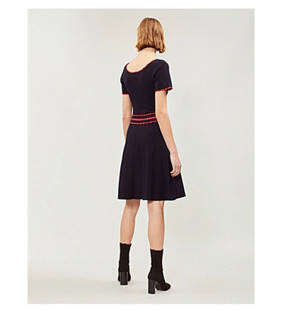 Sandro Fit-and-flare Stretch-knit Dress In Navy Blue