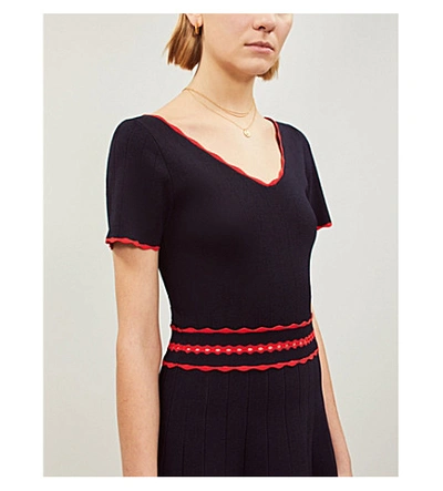 Shop Sandro Fit-and-flare Stretch-knit Dress In Navy Blue