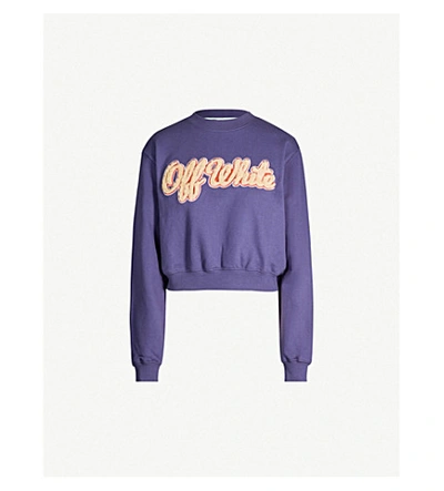 Shop Off-white Branded Cropped Cotton-jersey Sweatshirt In Dark Blue Mattone