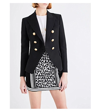 Shop Balmain Double-breasted Wool-twill Jacket, Women's, Size: 6, Noir