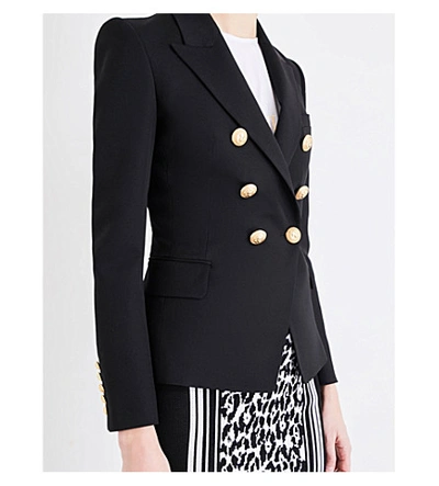 Shop Balmain Double-breasted Wool-twill Jacket, Women's, Size: 6, Noir