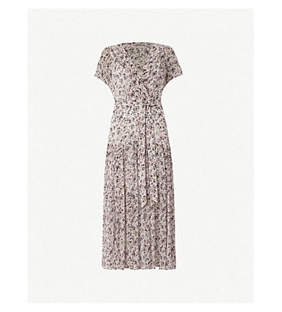 Shop Allsaints Alix Freefall Floral-print Short-sleeved Crepe Dress In Chalk White