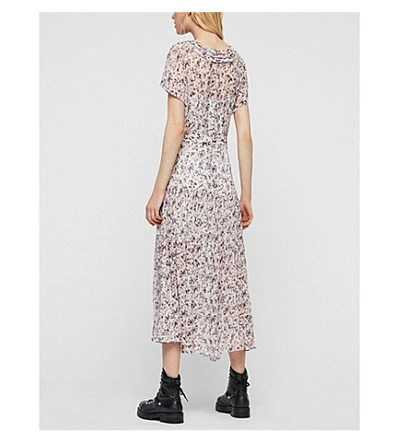 Shop Allsaints Alix Freefall Floral-print Short-sleeved Crepe Dress In Chalk White