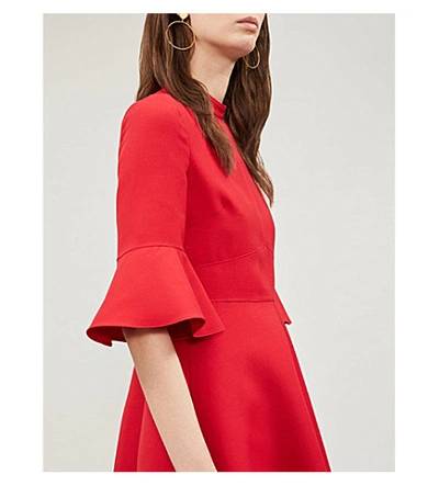 Shop Valentino Bell-sleeve Wool And Silk-blend Crepe Dress In Rosso