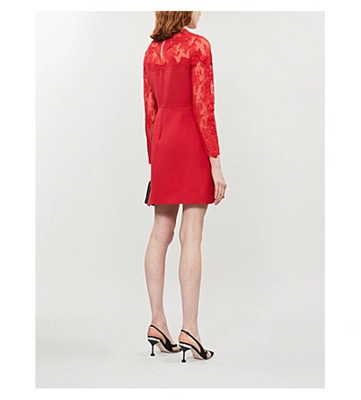 Shop Valentino Lace-panelled Wool And Silk-blend Mini Dress In Red