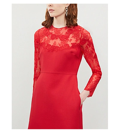 Shop Valentino Lace-panelled Wool And Silk-blend Mini Dress In Red