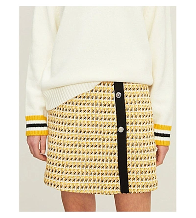 Shop Maje High-waist Tweed Skirt In Yellow