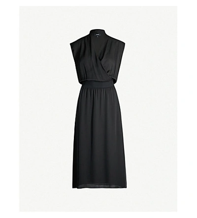 Shop Theory Draped Silk-crepe Dress In Black