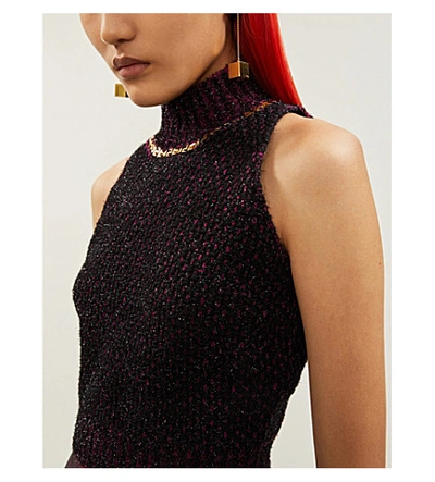 Shop Versace High Neck Cropped Wool-blend Top In Nero Fuxia