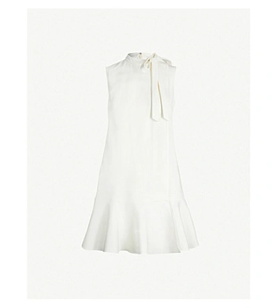 Shop Valentino Tie-neck Stretch-wool Mini Dress In Ivory