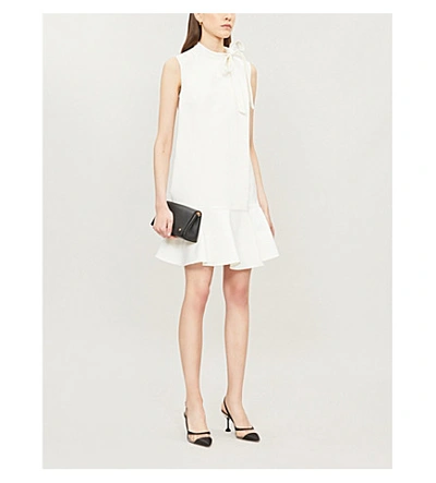 Shop Valentino Tie-neck Stretch-wool Mini Dress In Ivory