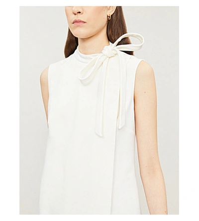 Shop Valentino Tie-neck Stretch-wool Mini Dress In Ivory