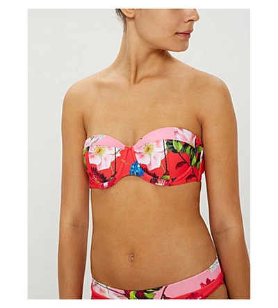 Shop Ted Baker Ranar Floral-print Bandeau Bikini Top In Red