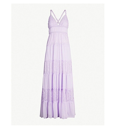 Shop Alice And Olivia Amena Lace-panelled Woven Maxi Dress In Orchid