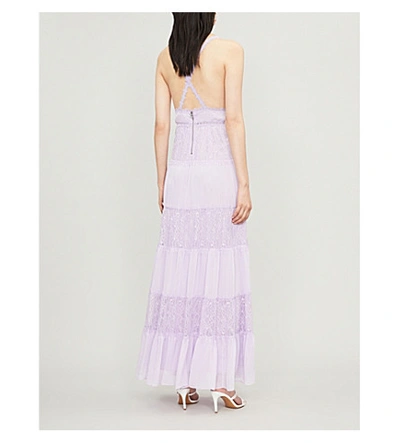 Shop Alice And Olivia Amena Lace-panelled Woven Maxi Dress In Orchid