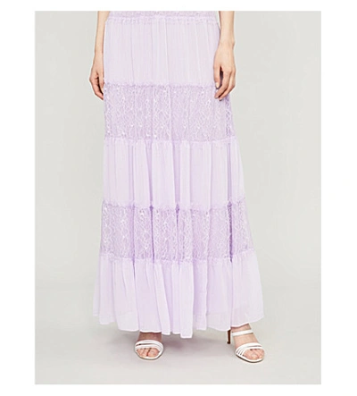 Shop Alice And Olivia Amena Lace-panelled Woven Maxi Dress In Orchid