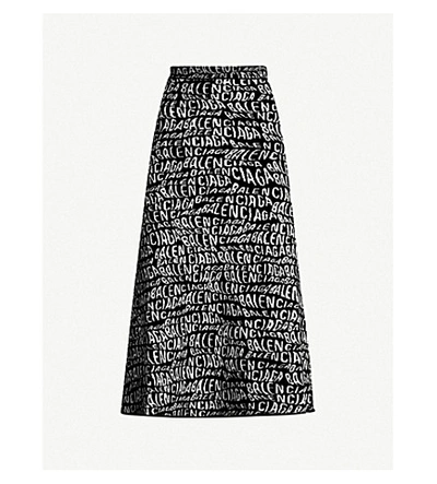 Shop Balenciaga Logo-print Fluffy-knit Midi Skirt In Black/white