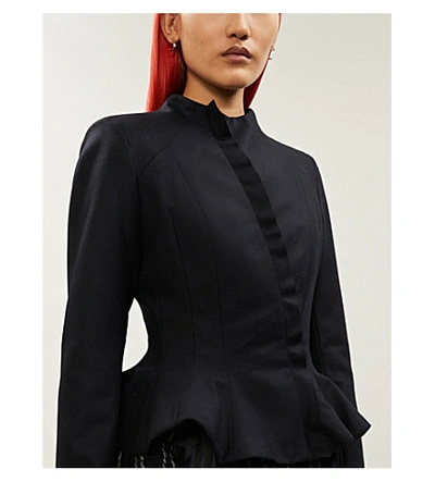 Shop Aganovich Round-neck Slim-fit Peplum-hem Wool Jacket In Black
