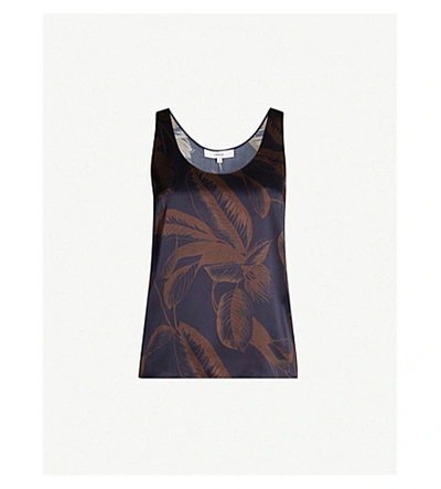 Shop Vince Palm-leaf Print Silk Top In Marine