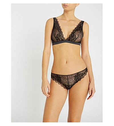 Wacoal Lace Perfection Stretch-lace Tanga Briefs In Charcoal