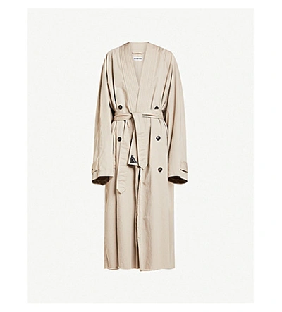 Shop Balenciaga Double-breasted Cotton Trench Coat In Beige