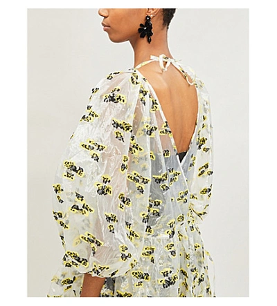 Shop Cecilie Bahnsen Regitze Floral-embroidered Silk Midi Wrap Dress In Clear/yellow