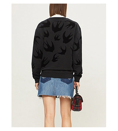 Shop Mcq By Alexander Mcqueen Swallow-flocked Cotton-jersey Sweatshirt In Darkest Black