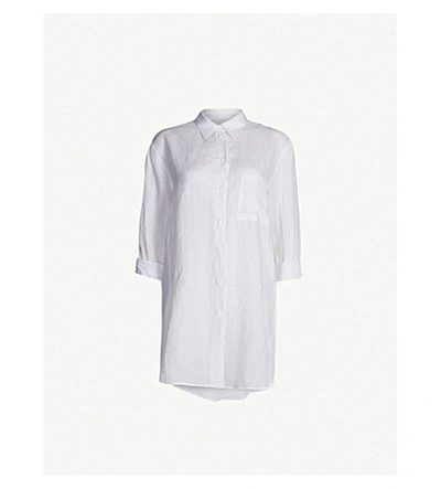 Shop Asceno Boyfriend Long-sleeved Linen Shirt In Bright White