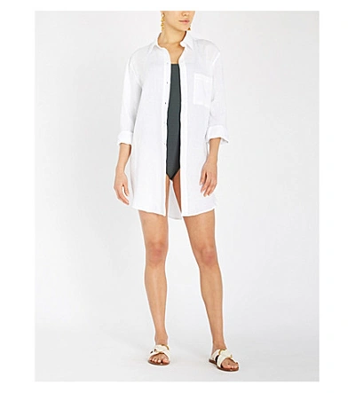 Shop Asceno Boyfriend Long-sleeved Linen Shirt In Bright White