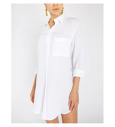 Shop Asceno Boyfriend Long-sleeved Linen Shirt In Bright White