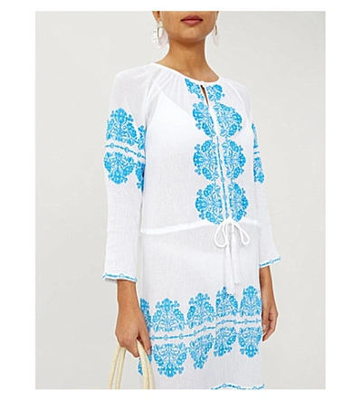 Shop Melissa Odabash Lillie Embroidered Cotton Midi Dress In White Blue