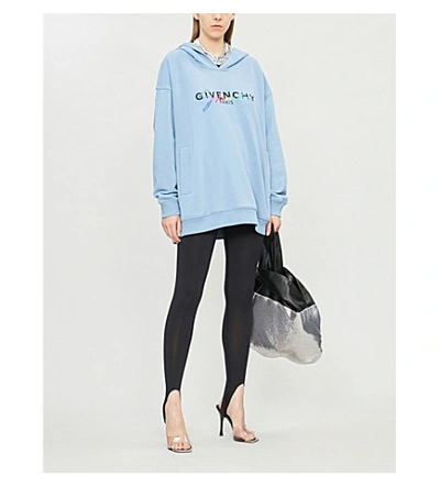 Shop Givenchy Rainbow Logo-embroidered Cotton Hoody In Sky Blue