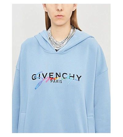 Shop Givenchy Rainbow Logo-embroidered Cotton Hoody In Sky Blue