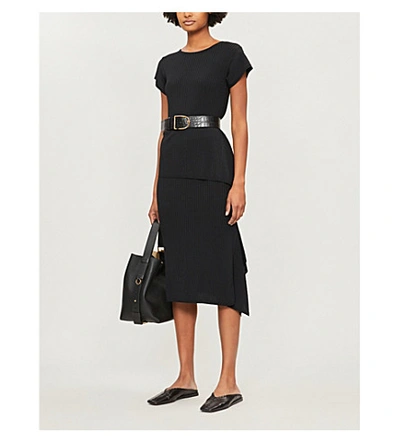 Shop Max Mara Fano Asymmetric-hem Ribbed-knit Skirt In Black