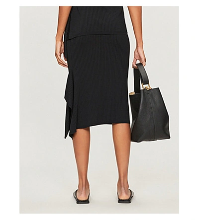Shop Max Mara Fano Asymmetric-hem Ribbed-knit Skirt In Black