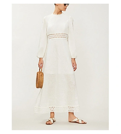 Shop Zimmermann Verity Long-sleeved Linen Maxi Dress In Ivory