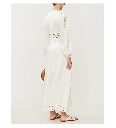 Shop Zimmermann Verity Long-sleeved Linen Maxi Dress In Ivory