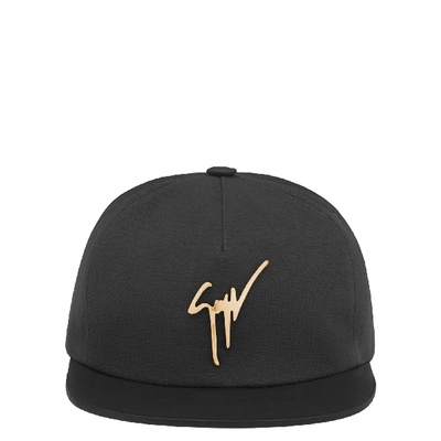 Shop Giuseppe Zanotti Leather And Fabric Hat With Metal Signature Kenneth In Black