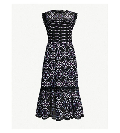 Shop Sandro Embroidered-lace Floral Dress In Black