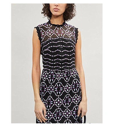 Shop Sandro Embroidered-lace Floral Dress In Black