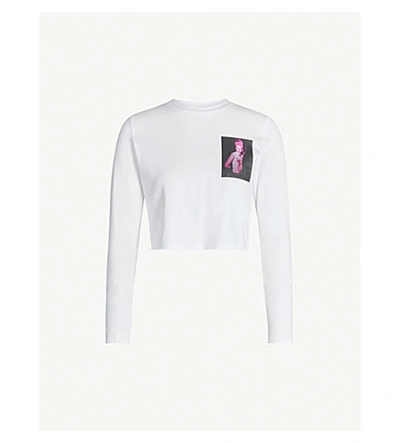 Shop Boy London Graphic-print Cropped Stretch-cotton Top In White