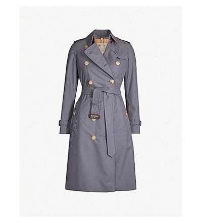 Shop Burberry Protective Womens Mid Grey The Kensington Heritage Check-lined Cotton-gabardine Trench Coat