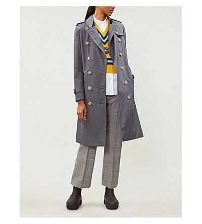 Shop Burberry Protective Womens Mid Grey The Kensington Heritage Check-lined Cotton-gabardine Trench Coat