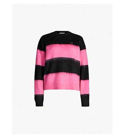 Shop Bella Freud Striped Embroidered Mohair-and-wool Blend Jumper In Flamingo Pink