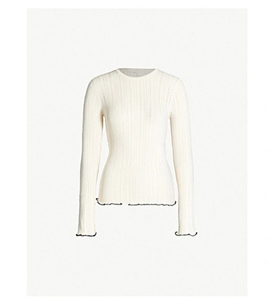 Shop Maje Sweater-petit Pull En Pointelles Manches In Off White