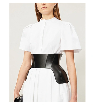 Shop Alexander Mcqueen Short-sleeved Cotton Midi Dress In Opticalwhite