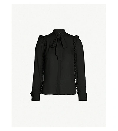 Shop Ted Baker Ruffle-sleeved Tie-neck Crepe Blouse In Black