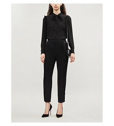 Shop Ted Baker Ruffle-sleeved Tie-neck Crepe Blouse In Black